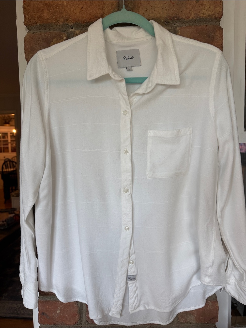 Rails White Long-Sleeve Button-Down Shirt with Pocket - Hunter Ivory Check